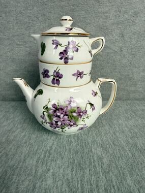 Hammersley Victorian Violets Mini Teapot Stacking Set Creamer Sugar Vintage